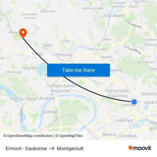 Ermont - Eaubonne to Montgeroult map