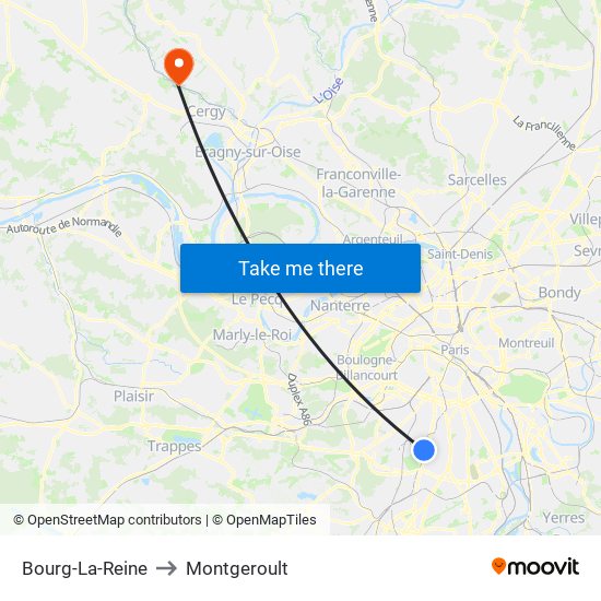 Bourg-La-Reine to Montgeroult map