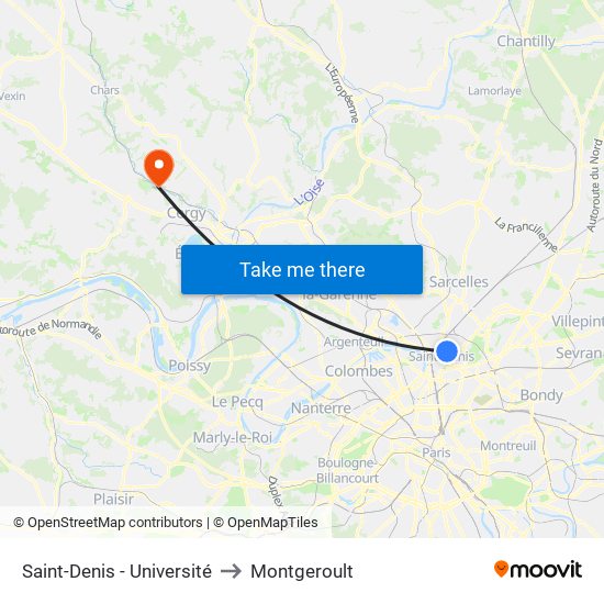 Saint-Denis - Université to Montgeroult map