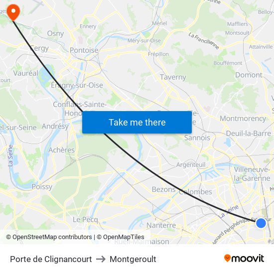 Porte de Clignancourt to Montgeroult map