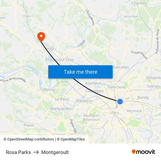 Rosa Parks to Montgeroult map