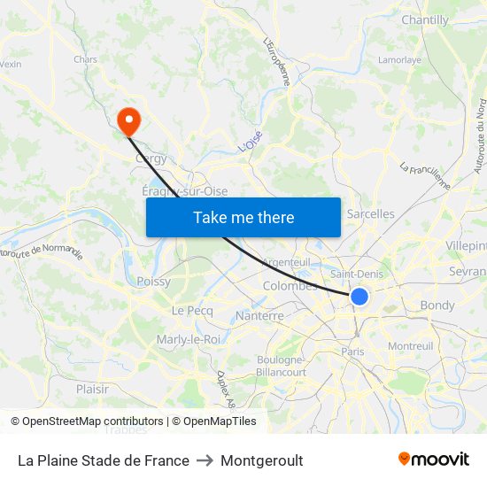 La Plaine Stade de France to Montgeroult map