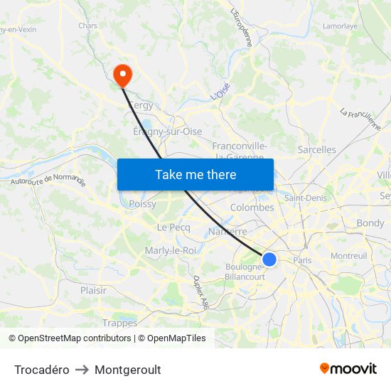 Trocadéro to Montgeroult map