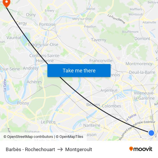 Barbès - Rochechouart to Montgeroult map