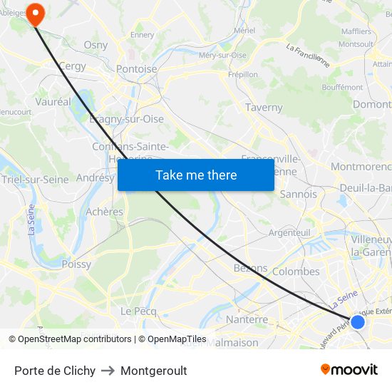 Porte de Clichy to Montgeroult map