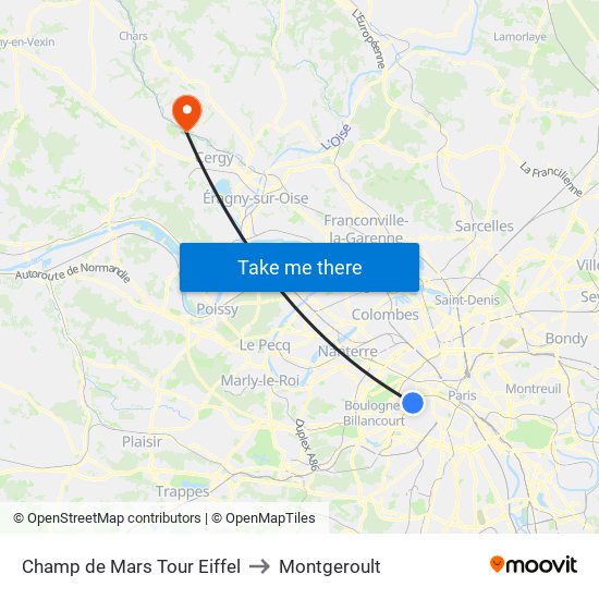 Champ de Mars Tour Eiffel to Montgeroult map