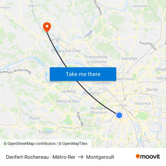 Denfert-Rochereau - Métro-Rer to Montgeroult map