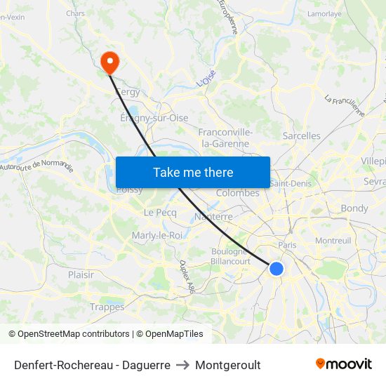Denfert-Rochereau - Daguerre to Montgeroult map