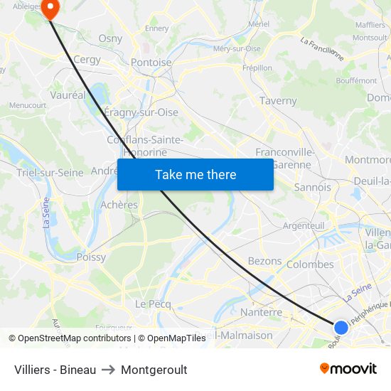 Villiers - Bineau to Montgeroult map