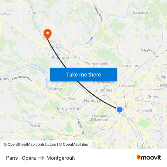 Paris - Opéra to Montgeroult map