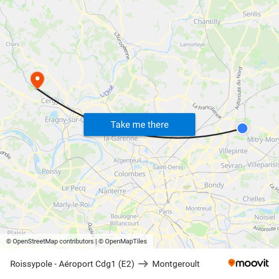 Roissypole - Aéroport Cdg1 (E2) to Montgeroult map