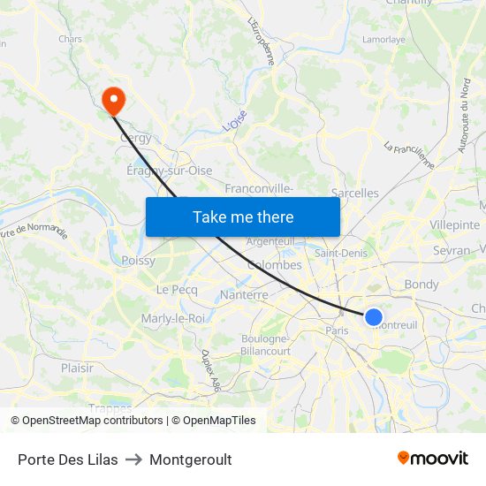 Porte Des Lilas to Montgeroult map