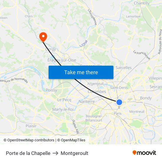 Porte de la Chapelle to Montgeroult map