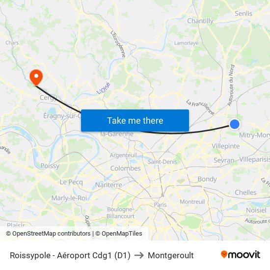 Roissypole - Aéroport Cdg1 (D1) to Montgeroult map
