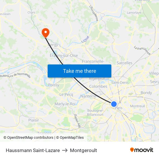Haussmann Saint-Lazare to Montgeroult map