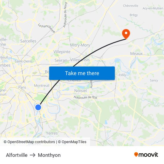 Alfortville to Monthyon map
