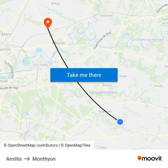 Amillis to Monthyon map