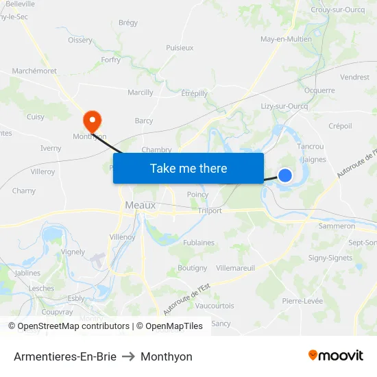 Armentieres-En-Brie to Monthyon map