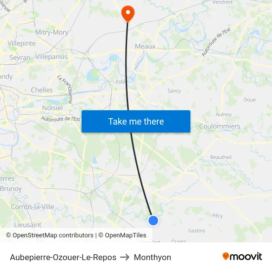 Aubepierre-Ozouer-Le-Repos to Monthyon map