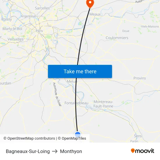 Bagneaux-Sur-Loing to Monthyon map