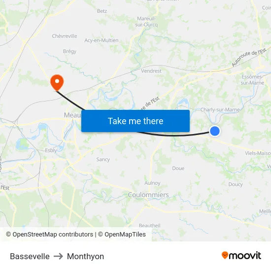 Bassevelle to Monthyon map