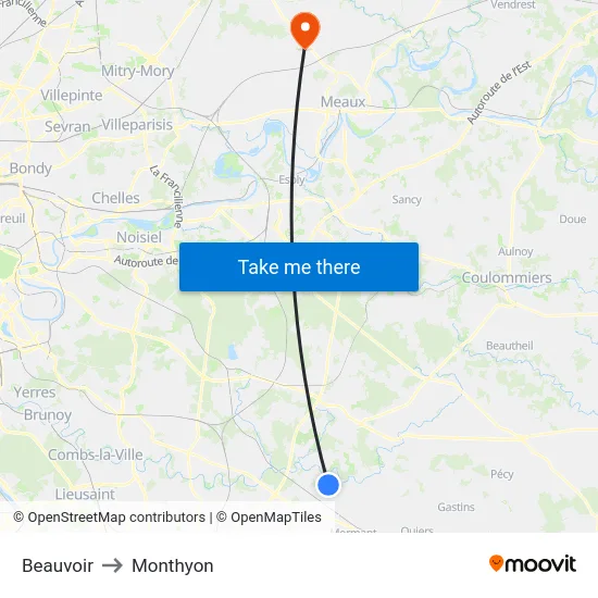 Beauvoir to Monthyon map