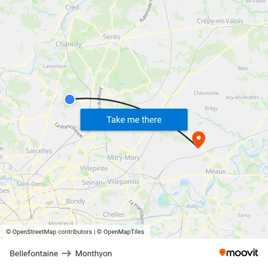 Bellefontaine to Monthyon map