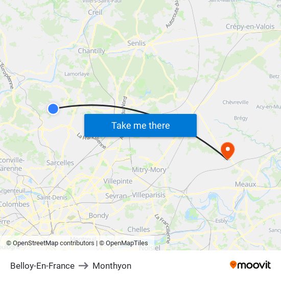 Belloy-En-France to Monthyon map