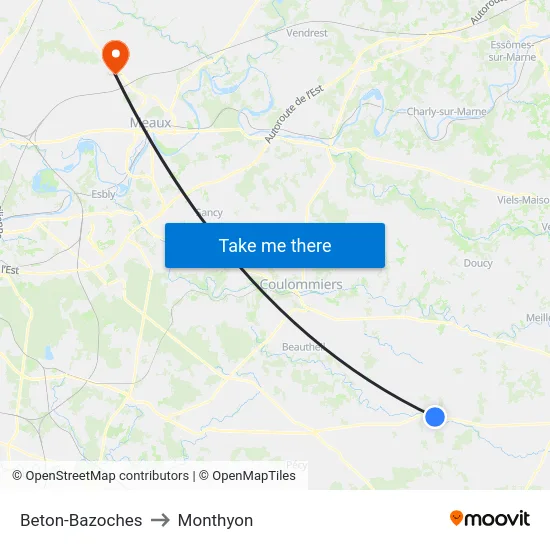 Beton-Bazoches to Monthyon map