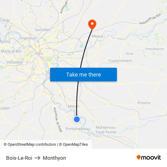 Bois-Le-Roi to Monthyon map