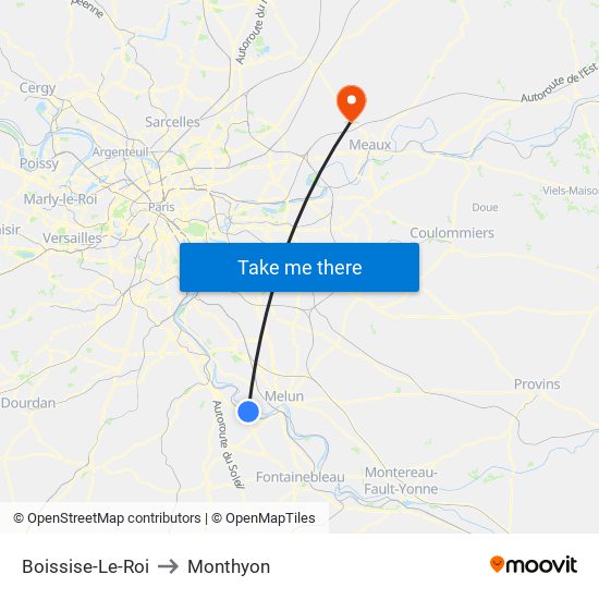 Boissise-Le-Roi to Monthyon map