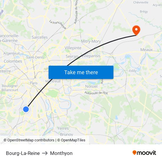 Bourg-La-Reine to Monthyon map