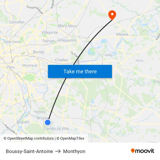 Boussy-Saint-Antoine to Monthyon map