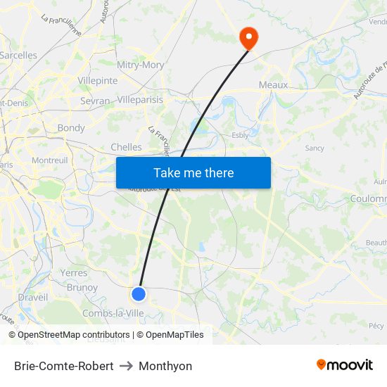 Brie-Comte-Robert to Monthyon map