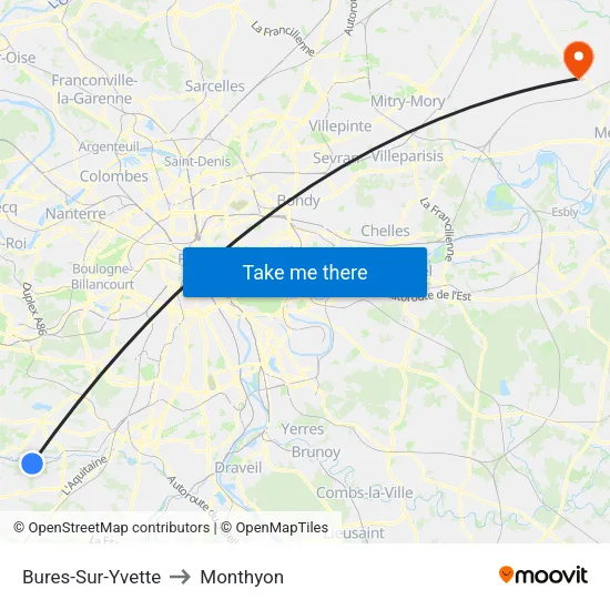 Bures-Sur-Yvette to Monthyon map