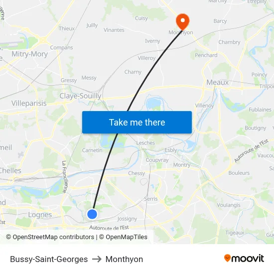 Bussy-Saint-Georges to Monthyon map