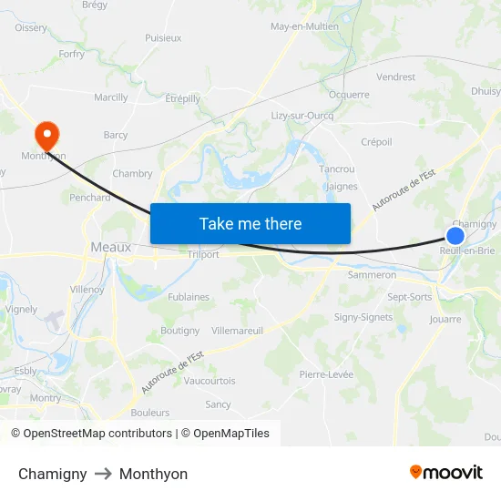 Chamigny to Monthyon map