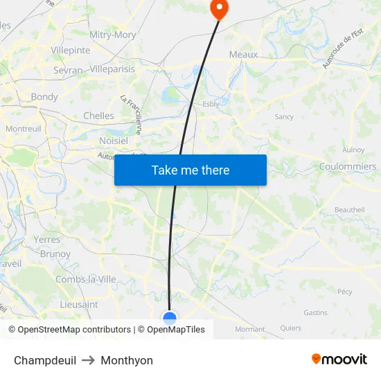 Champdeuil to Monthyon map