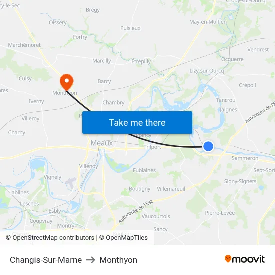 Changis-Sur-Marne to Monthyon map