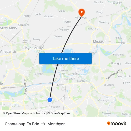 Chanteloup-En-Brie to Monthyon map