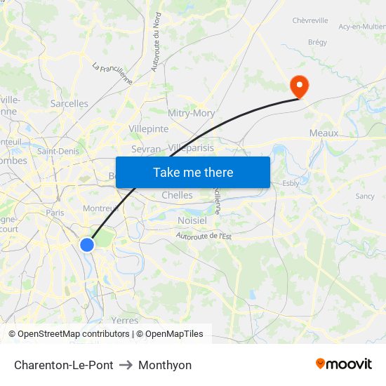 Charenton-Le-Pont to Monthyon map
