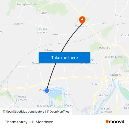 Charmentray to Monthyon map