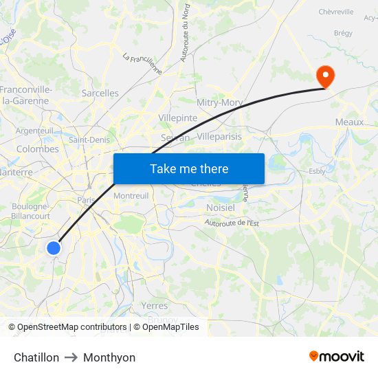 Chatillon to Monthyon map