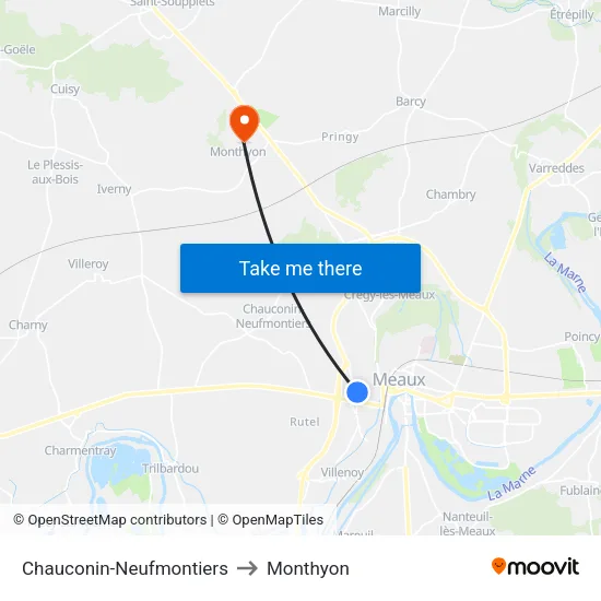 Chauconin-Neufmontiers to Monthyon map