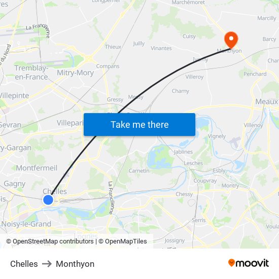 Chelles to Monthyon map