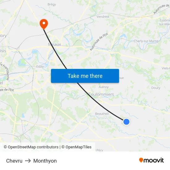 Chevru to Monthyon map