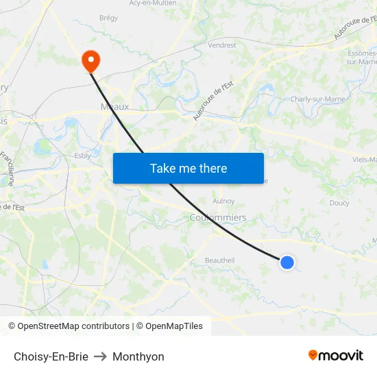 Choisy-En-Brie to Monthyon map