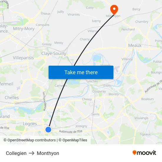 Collegien to Monthyon map
