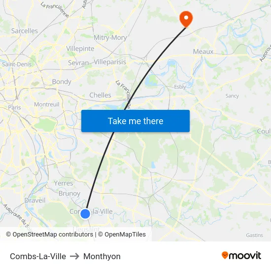 Combs-La-Ville to Monthyon map