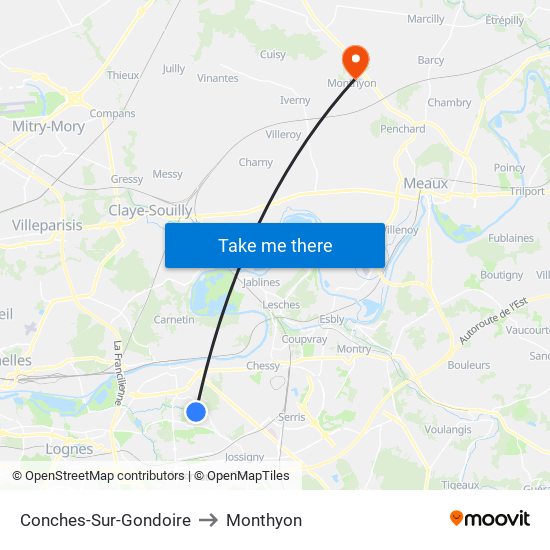 Conches-Sur-Gondoire to Monthyon map